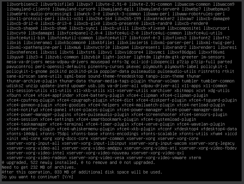 Running 'apt install xfce4 xfce4-goodies'